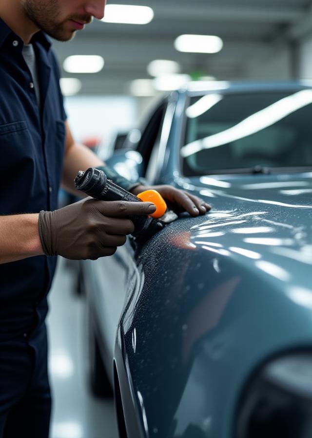 Technician applying paint protection